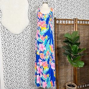 Lilly Pulitzer | Natalia Blue Current Lil Olive Print Maxi Tank Dress S